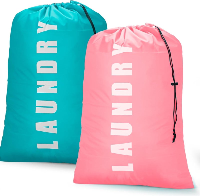 Isink Laundry Bag,2 Pack Travel Laundry Bags for Dirty Clothes,Large Laundry Bags for Camping & Traveling,Dirty Clothes Travel Bag,24" x 36" (Cyan + Pink) - Image 1